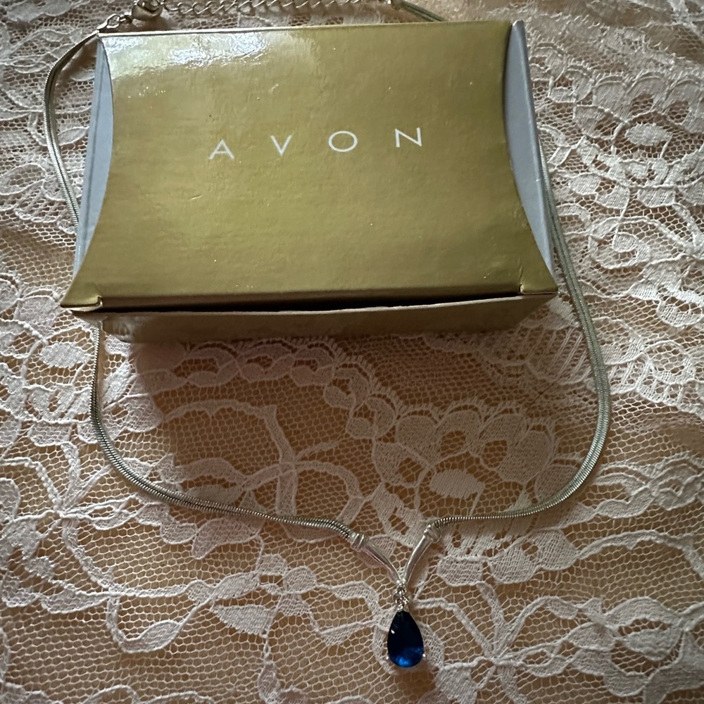 Avon Silver Toned Necklace with Blue Faux Gemstone